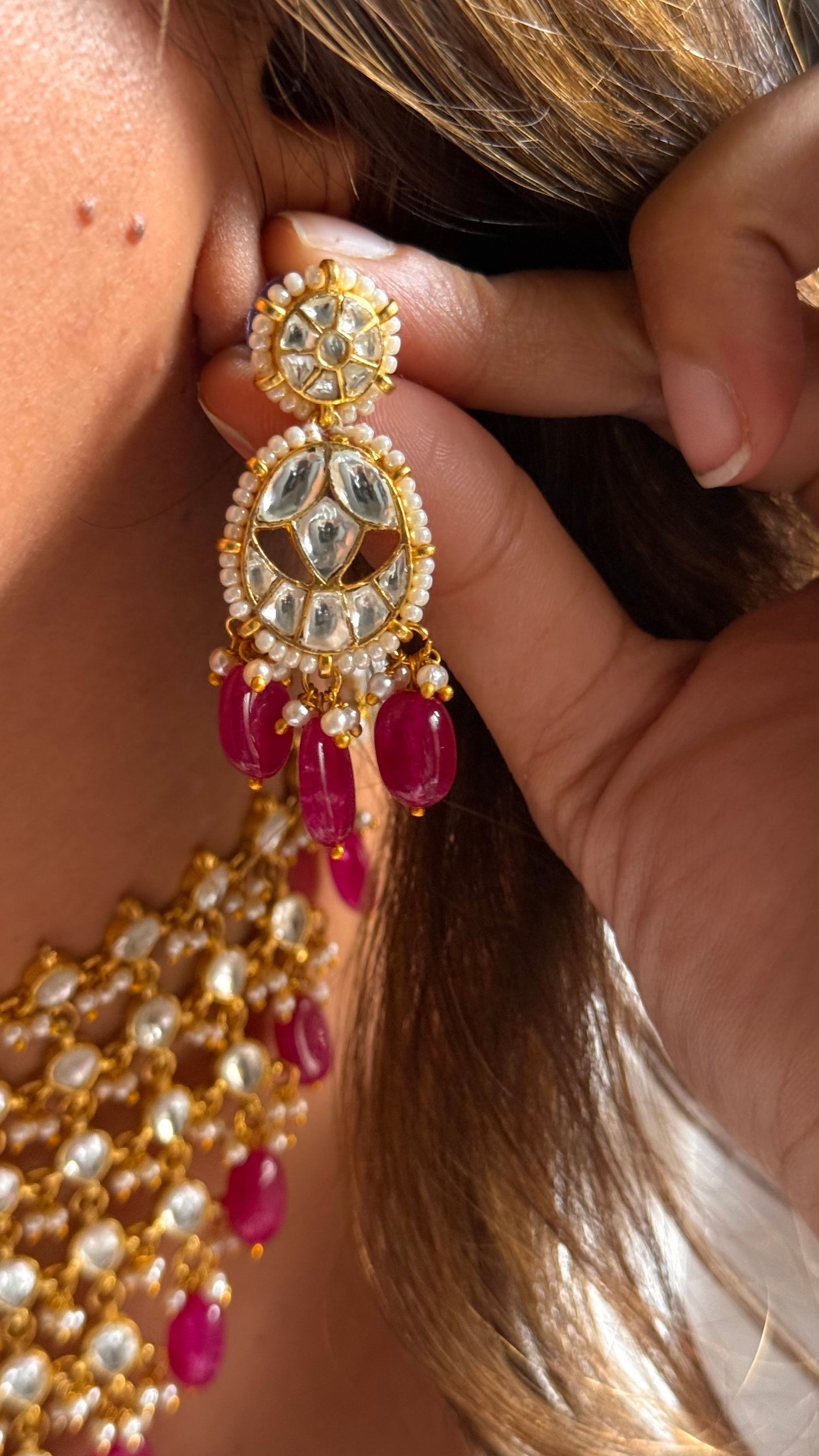 8 layered paachi Kundan ruby strawberry Necklace