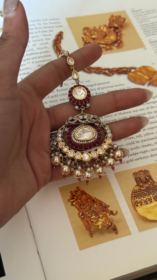 Ruby katdana moissanite maangtika
