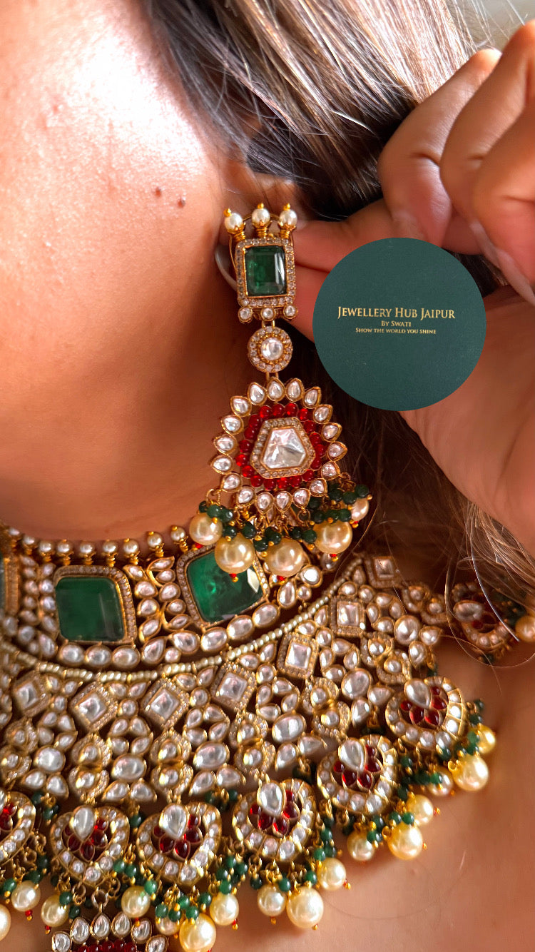 Emerald doublet & ruby moissanite bridal set