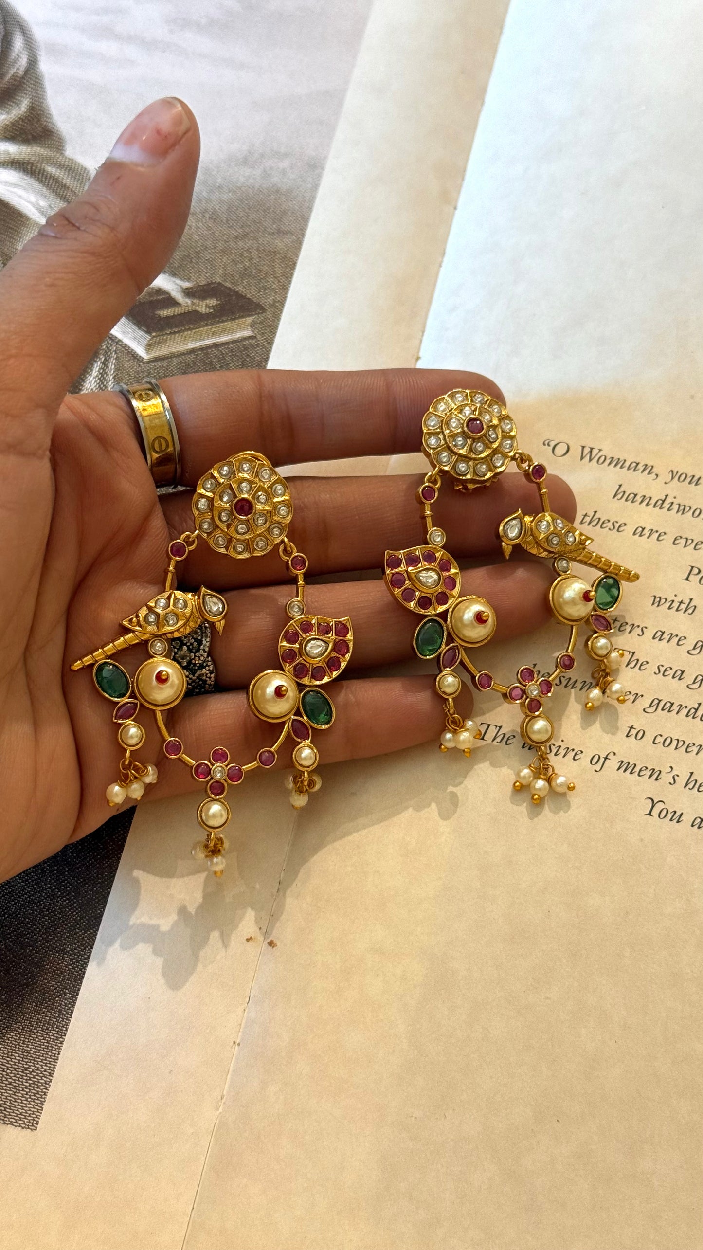 Ruby top polki bird inspired chandbali