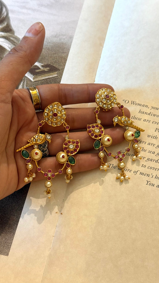 Ruby top polki bird inspired chandbali