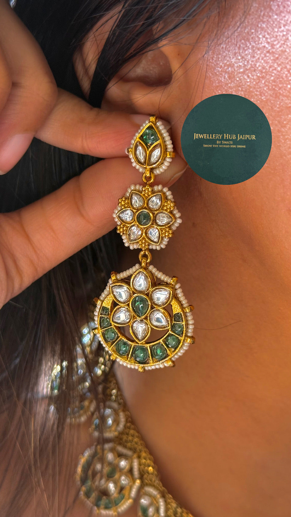 Sabya inspired minimal emerald polki set