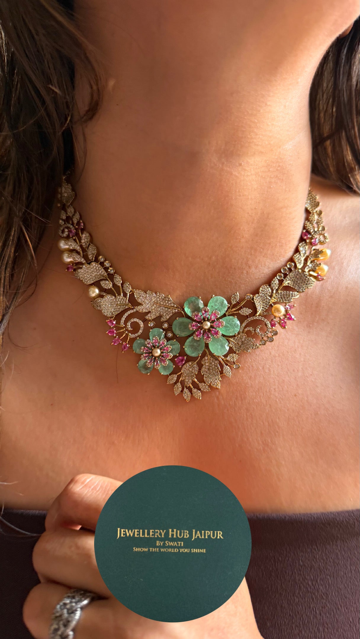 Designer Leaf inspired mint doublet collar Necklace