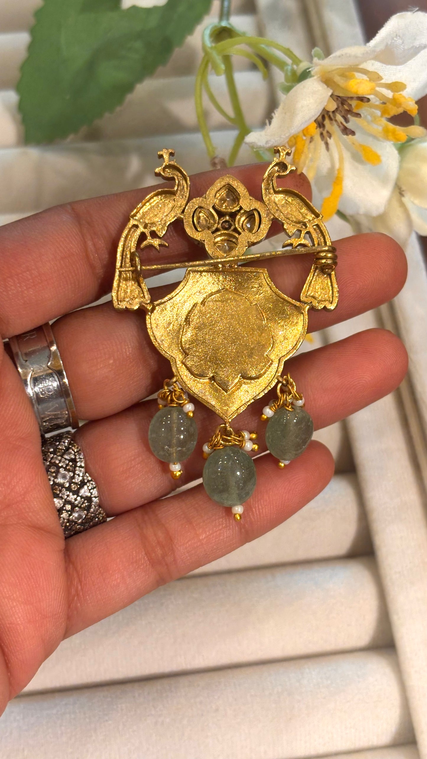 Peacock designed pachi kundan brooch