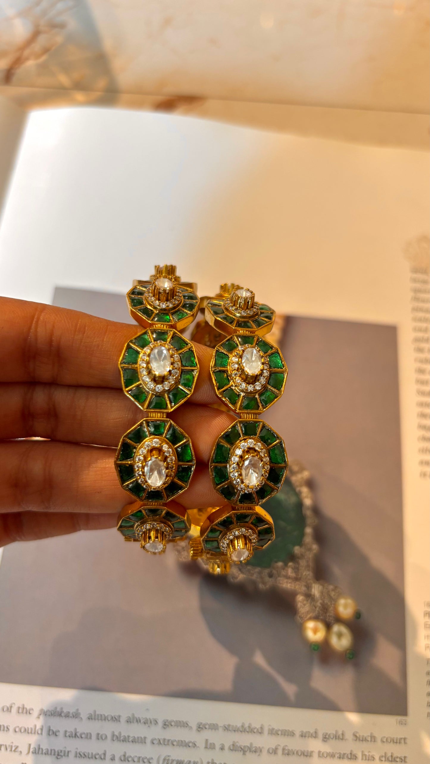 Emerald takkar work Moissanite bangles