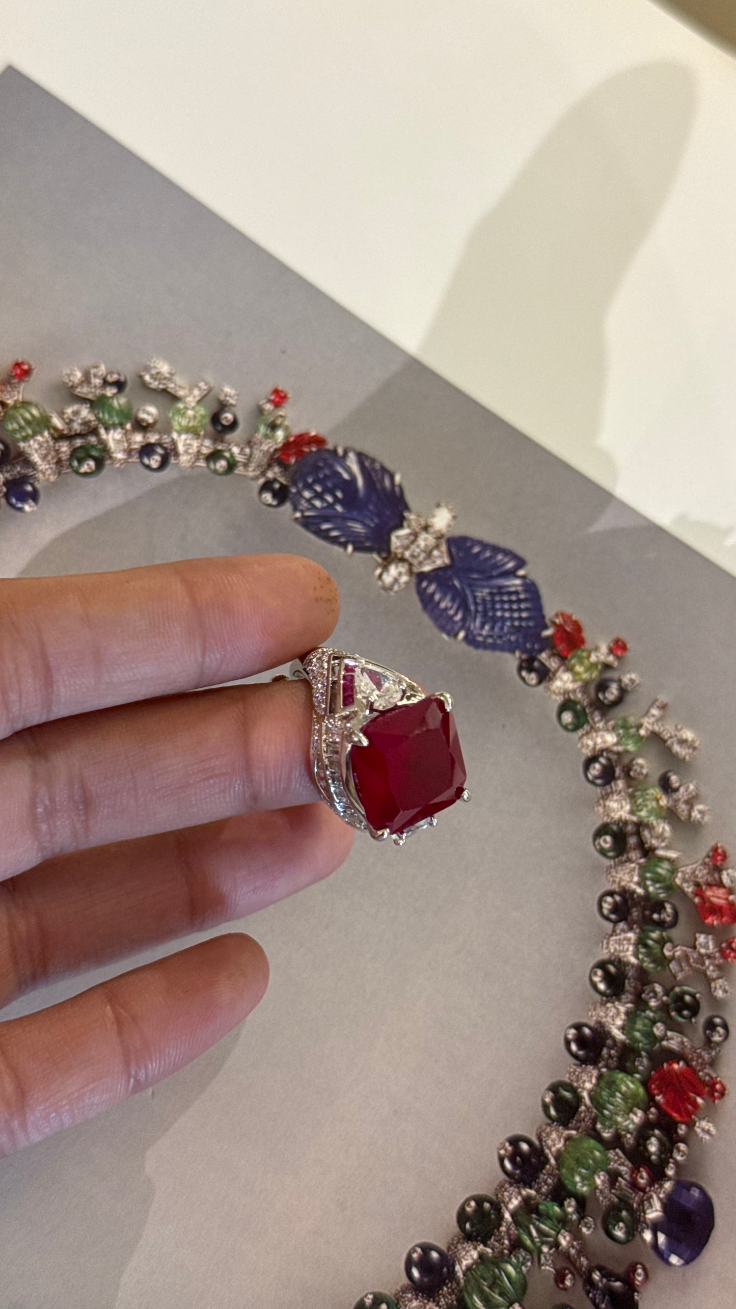 Ruby enamel diamond designer, cocktail ring