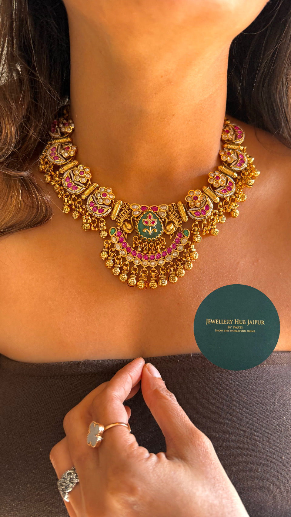 Rajwada inlay work collar necklace