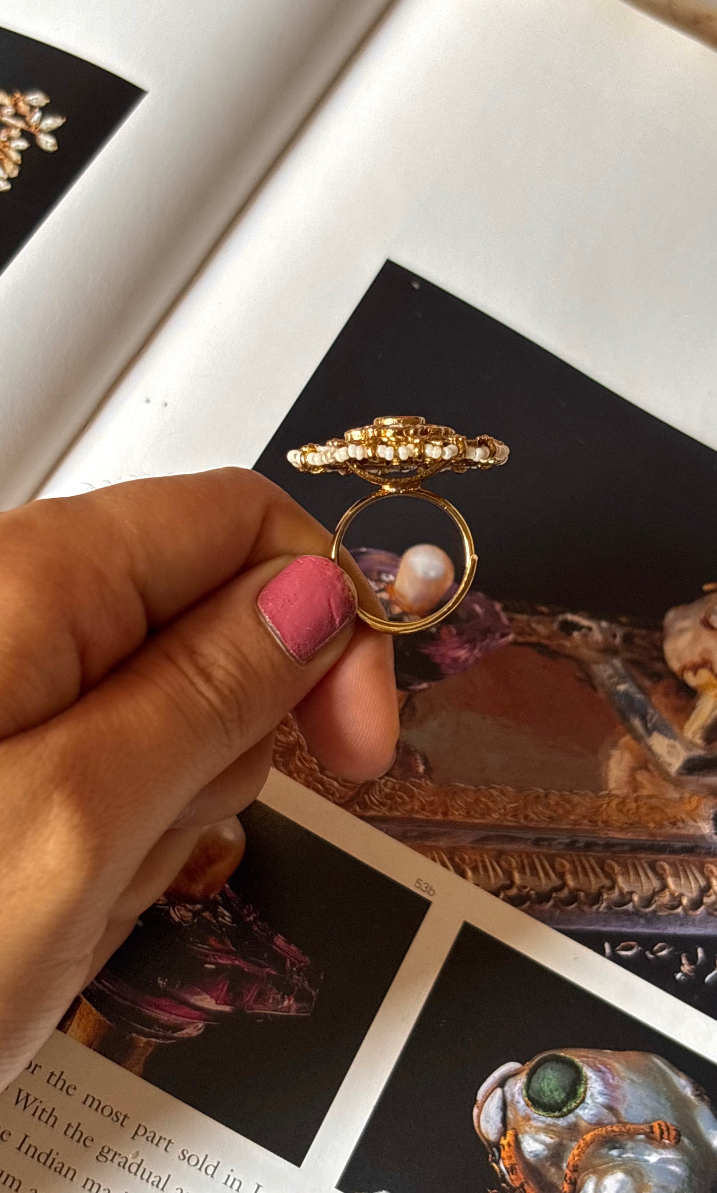 Floral white polki ring