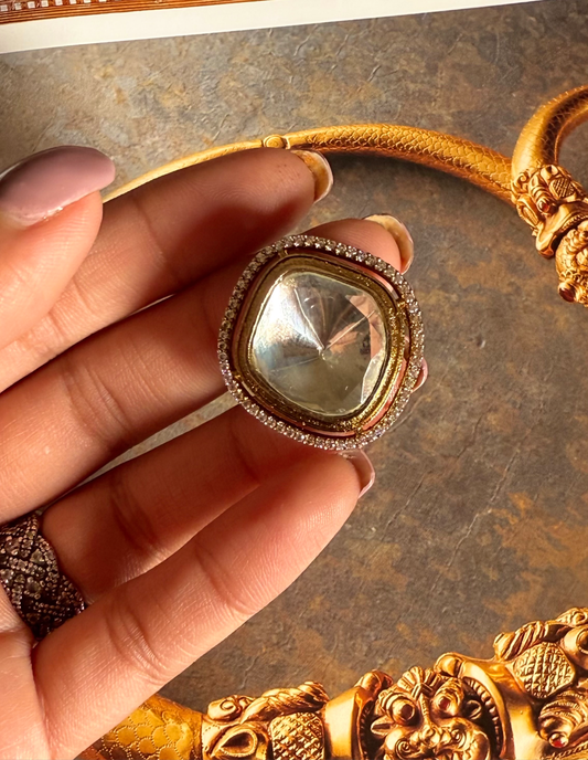 White polki adjustable ring