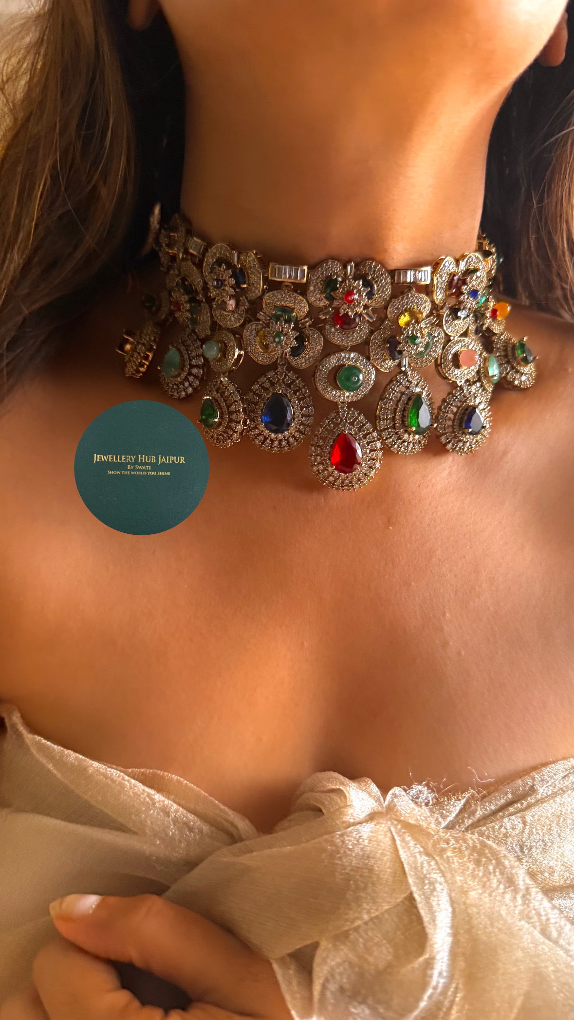 Royal aura Sabhyasachi inspired navratna choker set