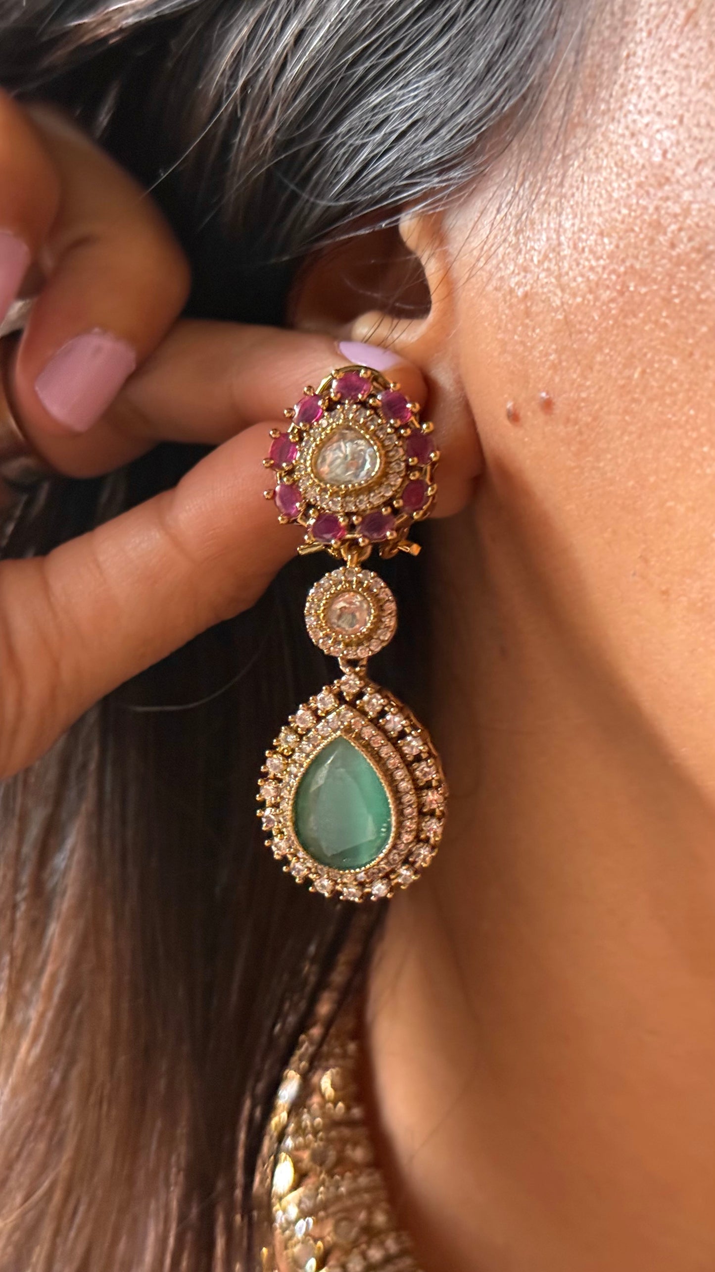 Rani pink ruby with mint designer collar necklace