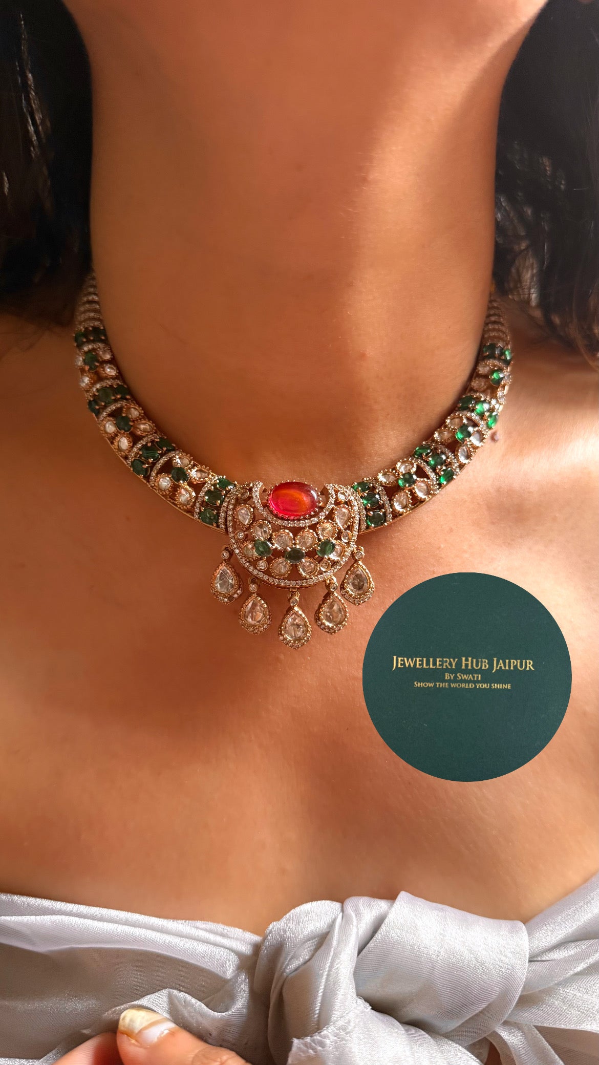 Ruby doublet & emerald moissanite collar set