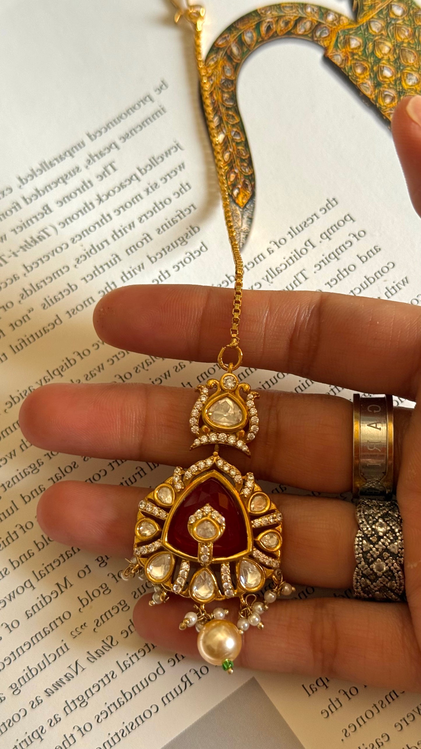 Vintage ruby real moissanite maangtikka
