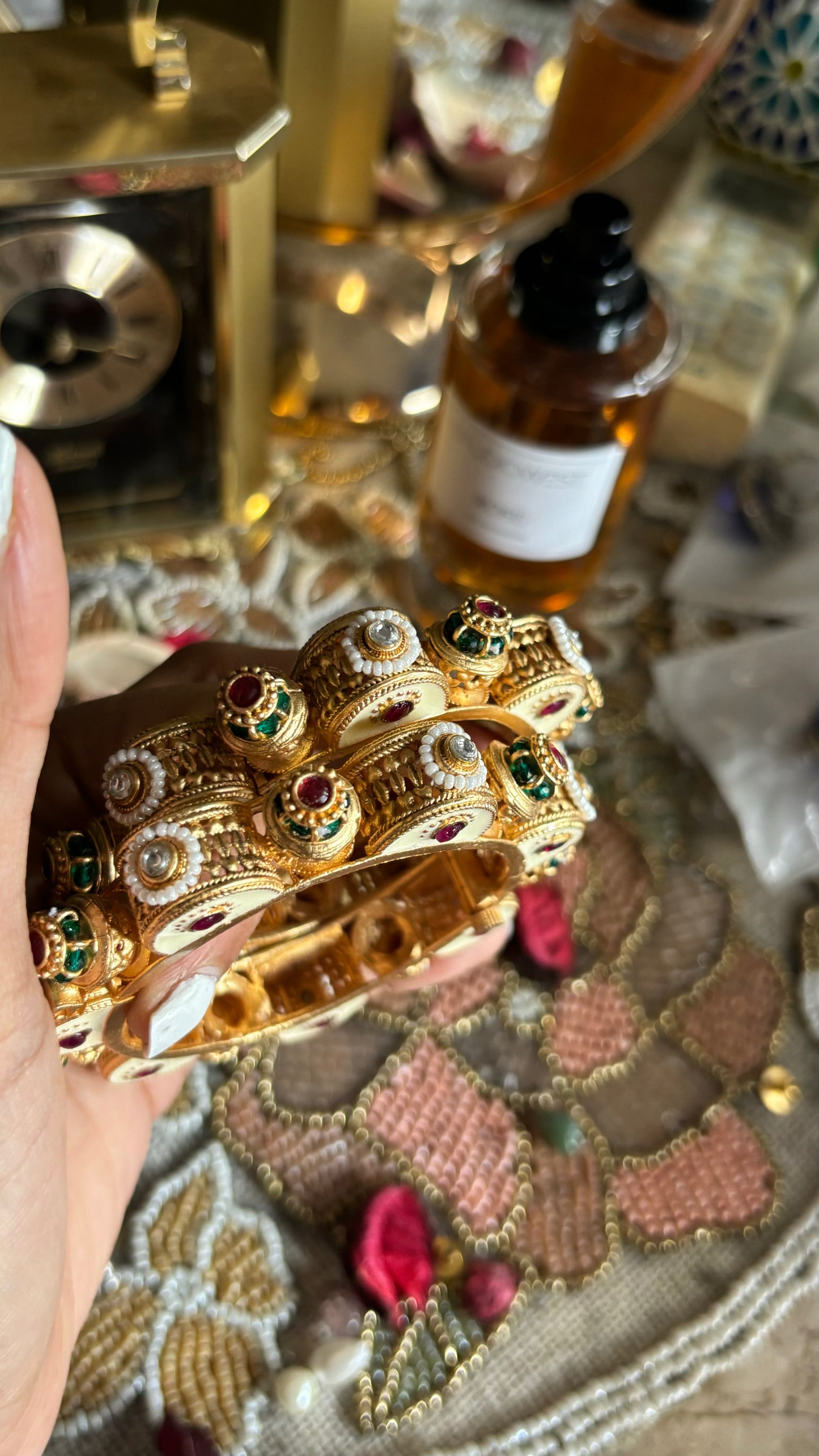 Offwhite meena and ruby rajwada bangles