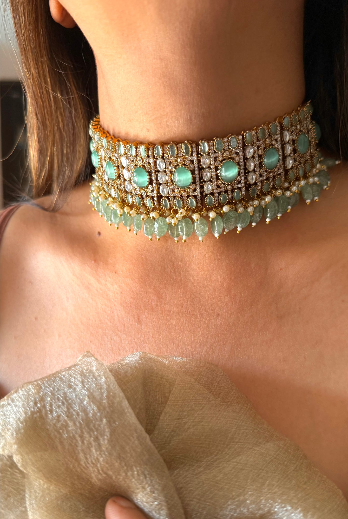Karishma mint doublet Moissanite choker