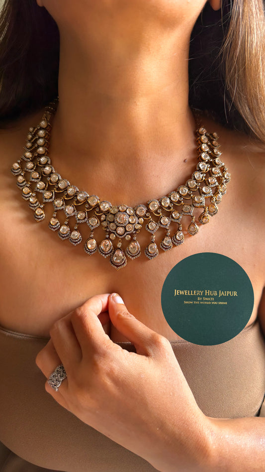 Real uncut moissanite polki  floral designer collar set