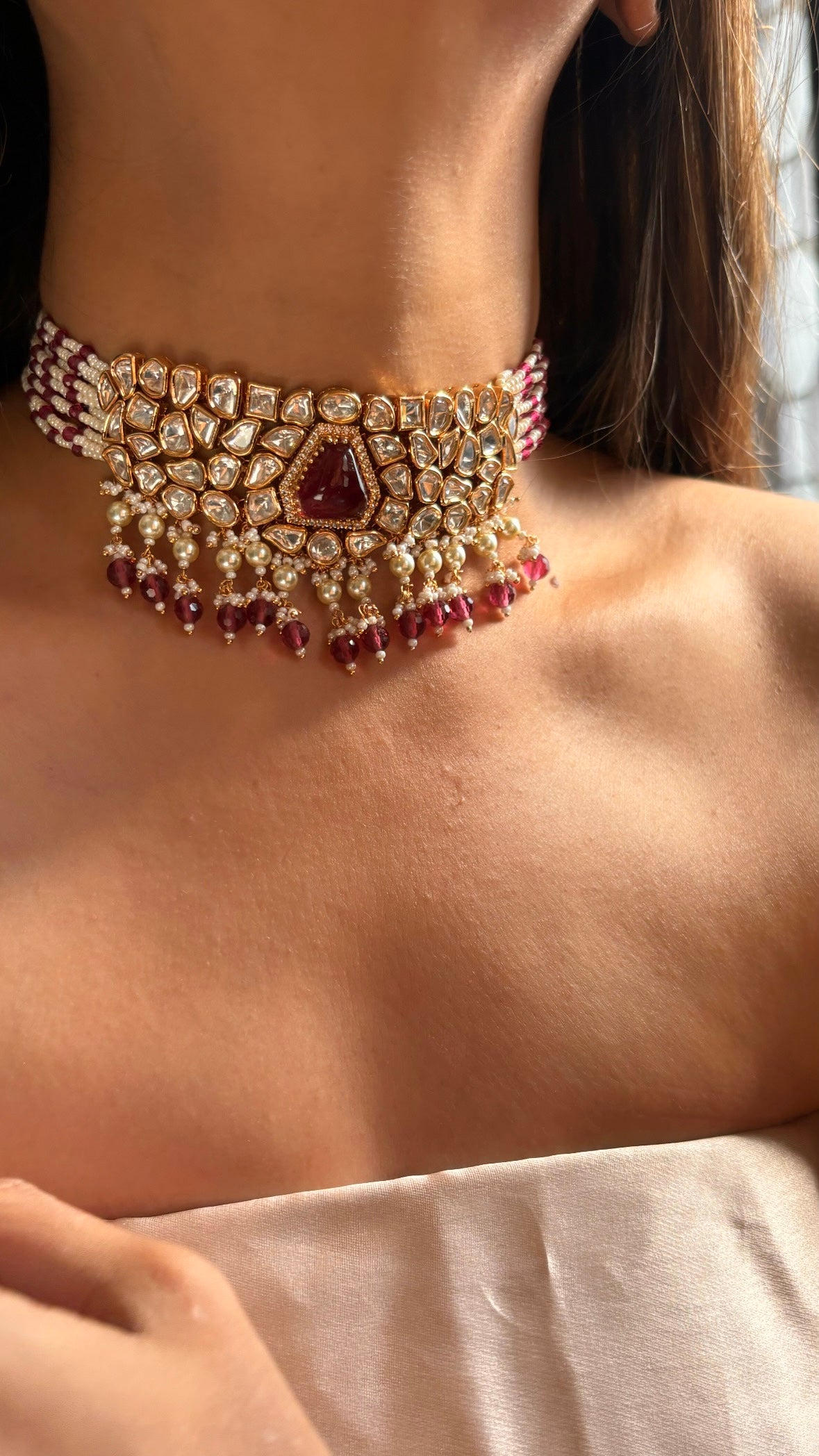 Ruby choker set with earrings