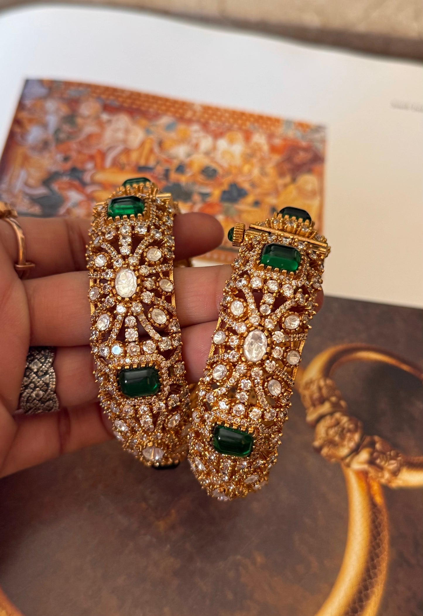 Emerald moissanite heritage bangles