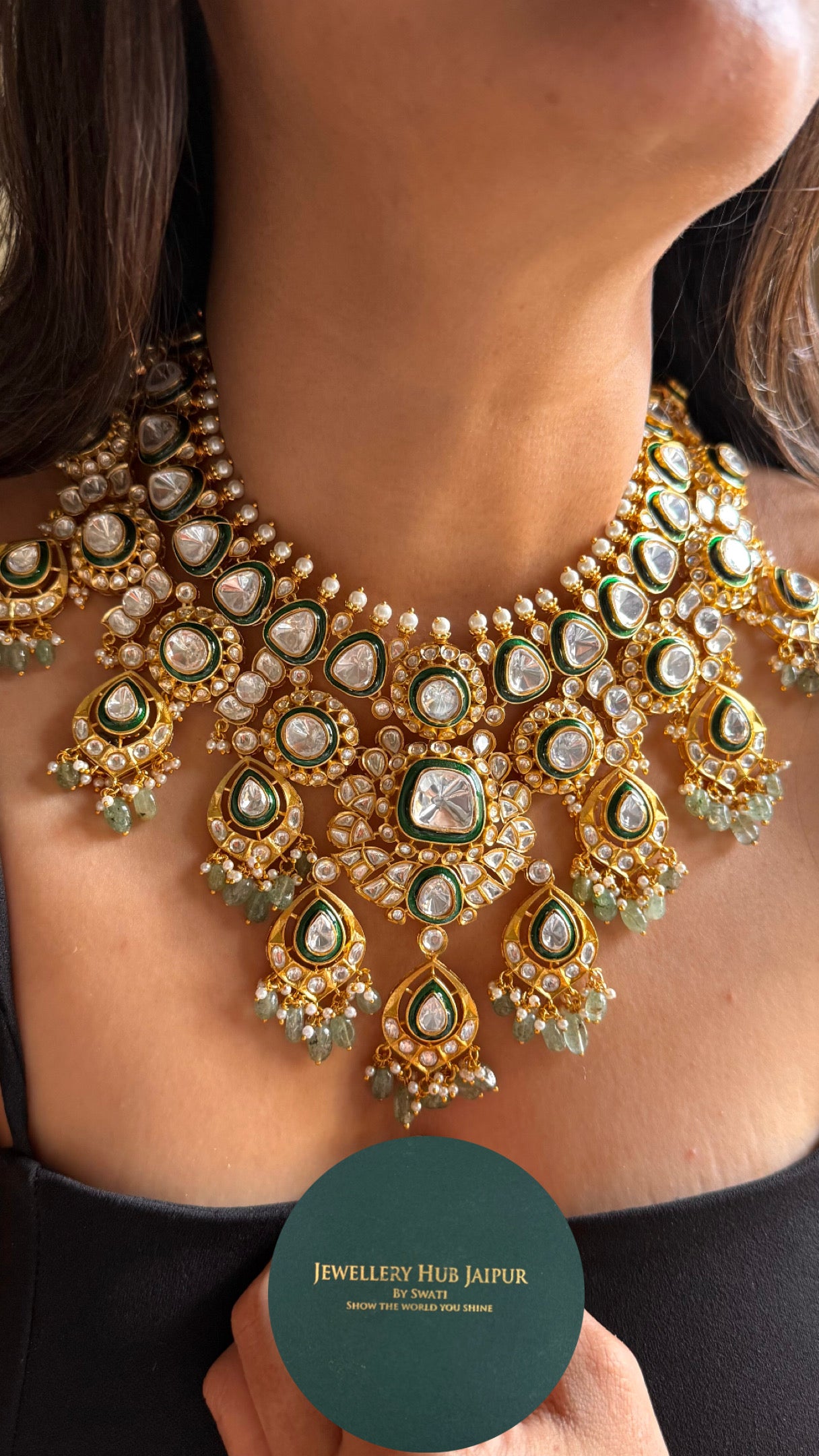 Bridal asia uncut meenakari with chaandbali drops Necklace
