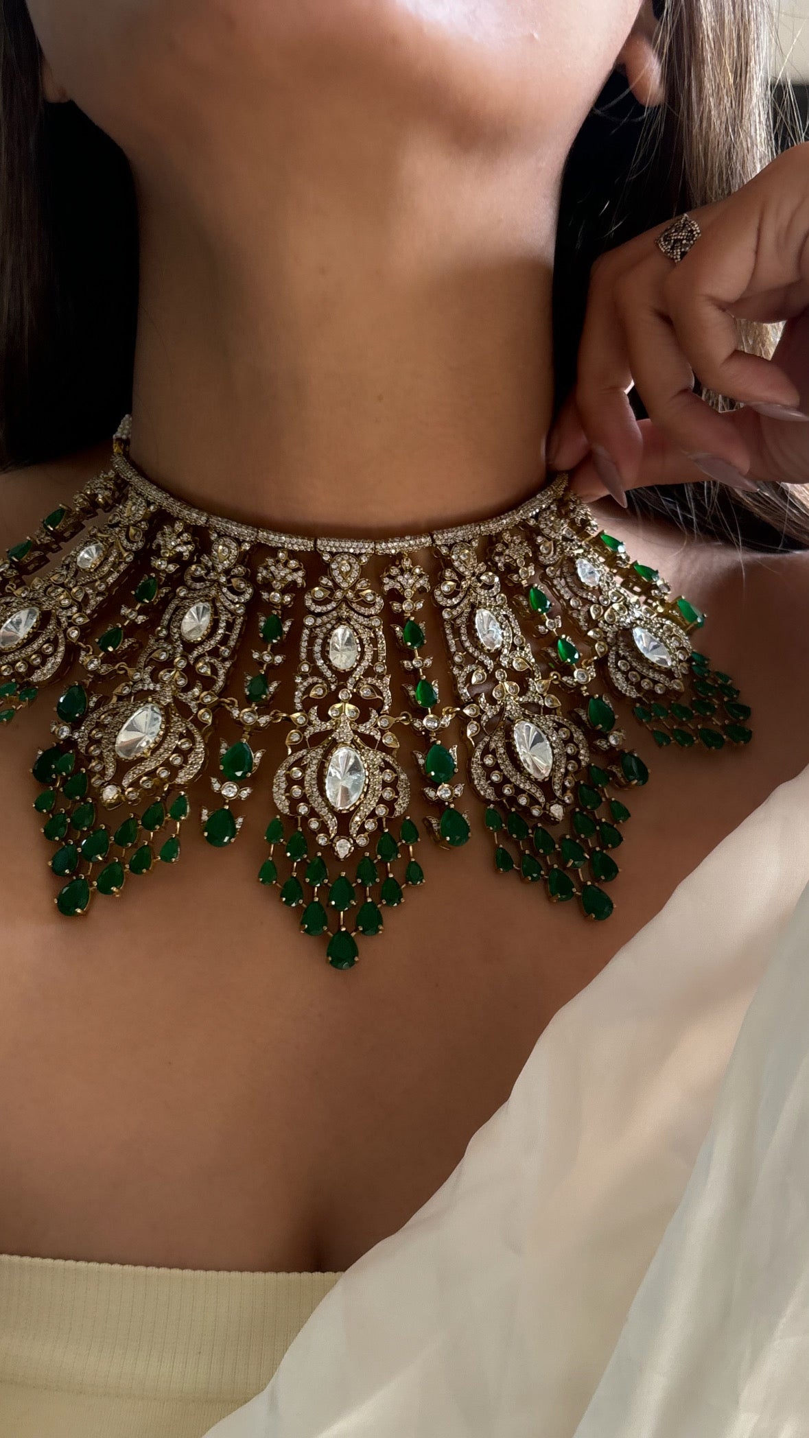 Bridal Asia inspired emerald moissanite choker