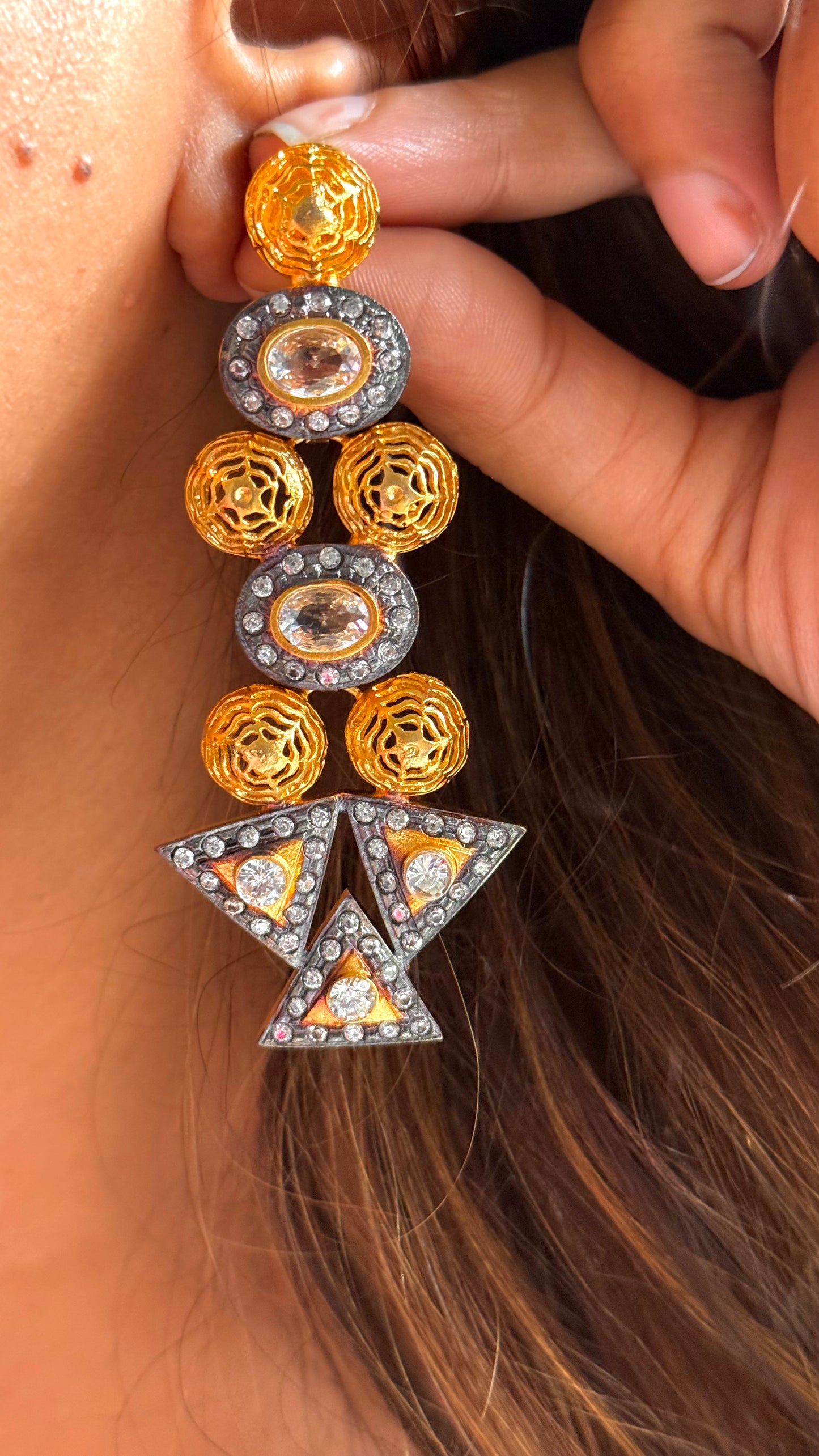 24kt Dubai Gold inspired gold & Granite designer danglers