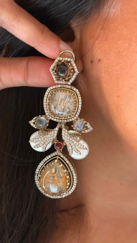 Sabya inspired with real stone navratna earrings