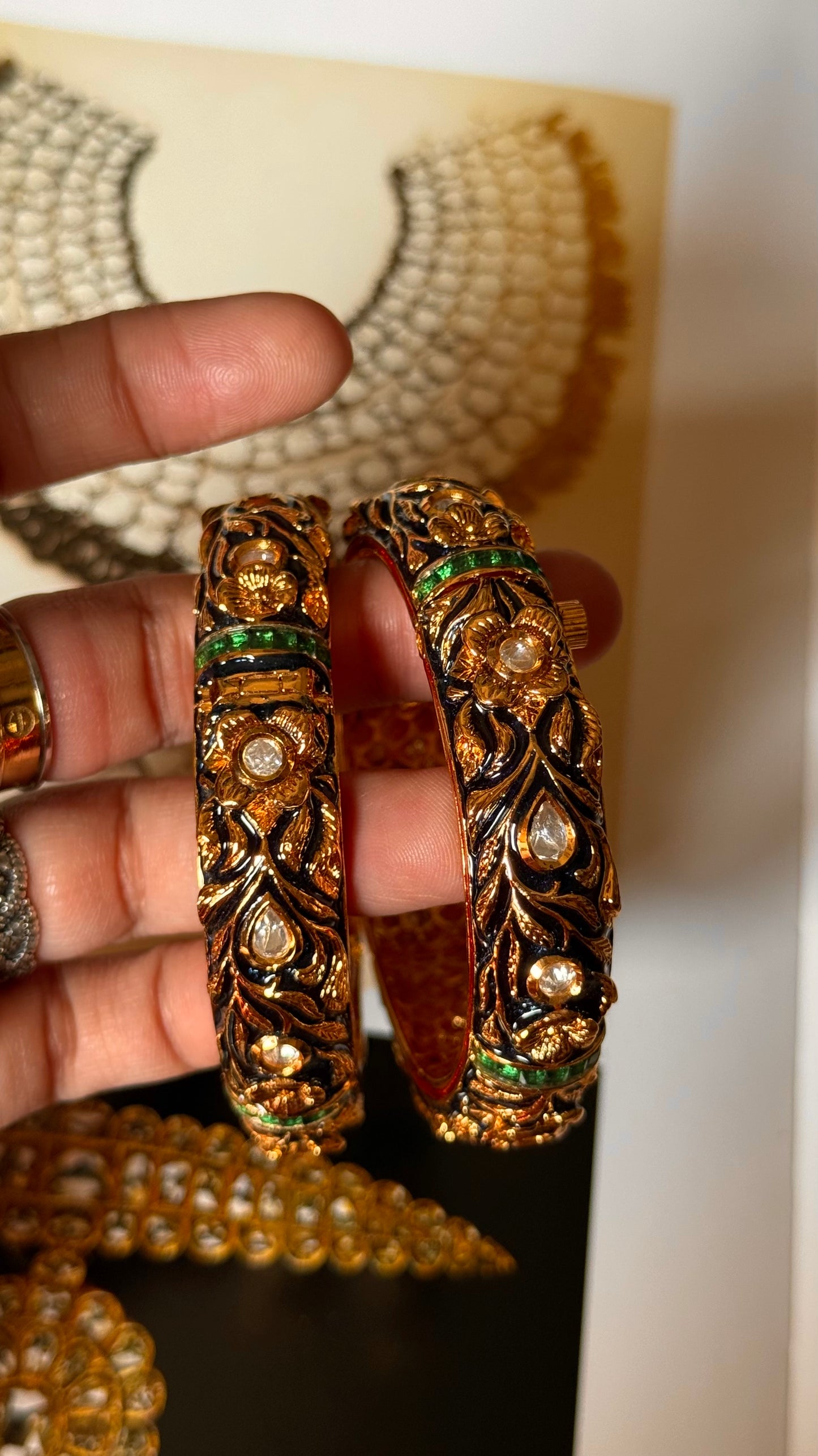 Emerald ruby meenakari bangles in polki