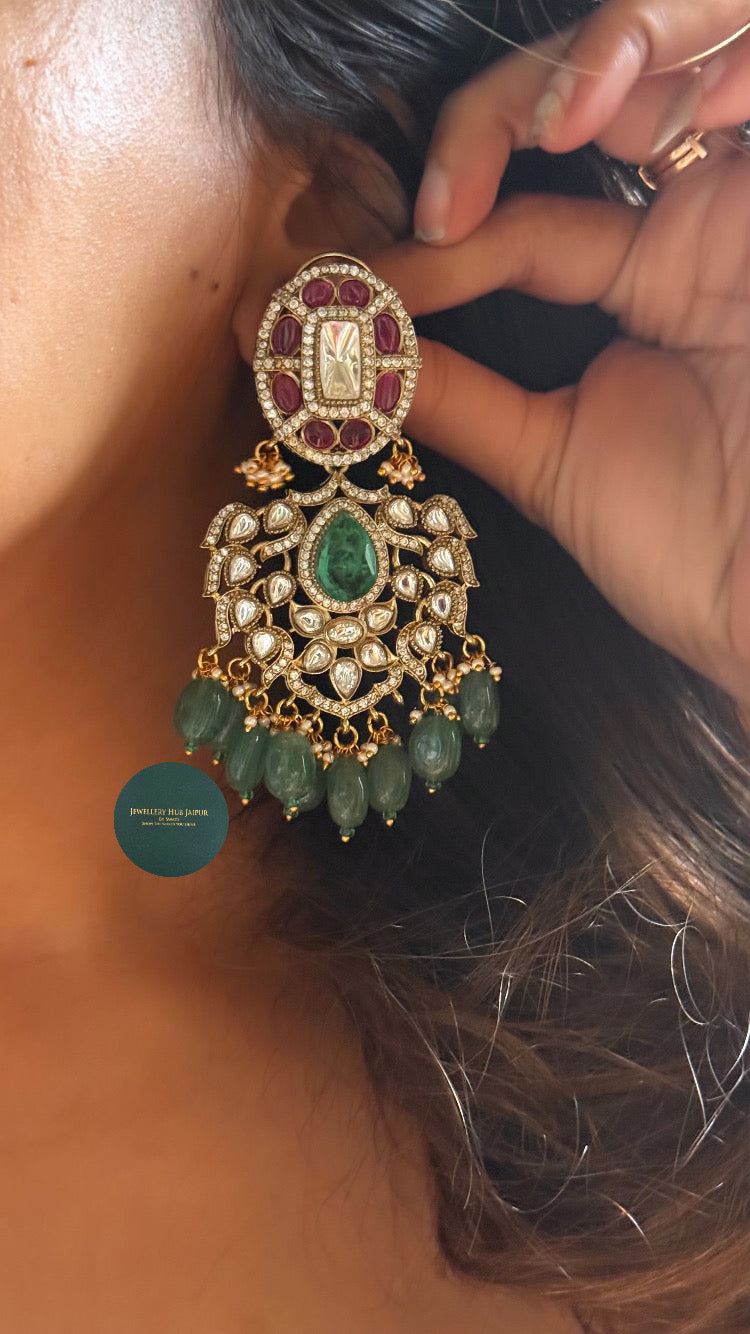 Emerald doublet & Rani pink with mint strawberry drops choker set
