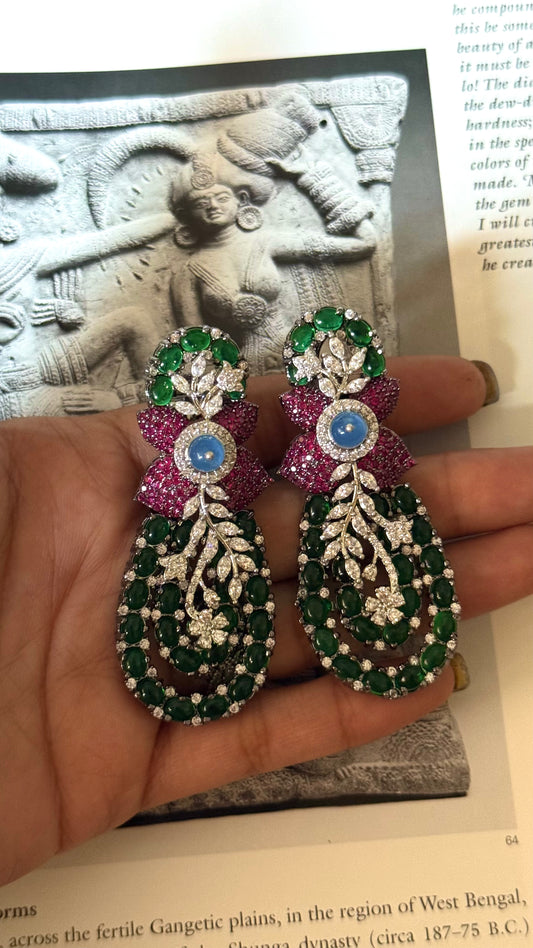 Emerald & rani pink cocktail earrings