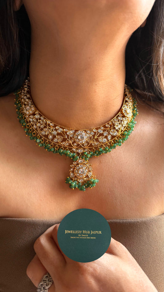 Heritage floral with emerald drops collar Necklace