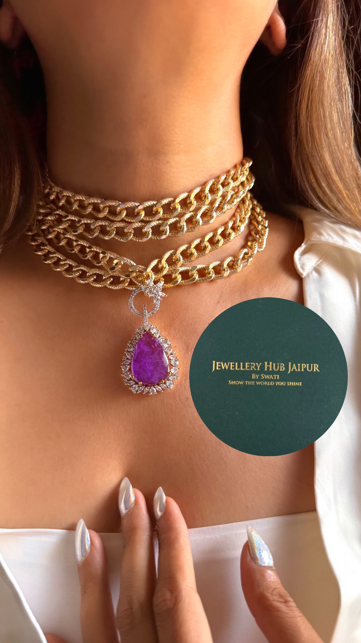 Tanzanite moissanite golden chain layer choker