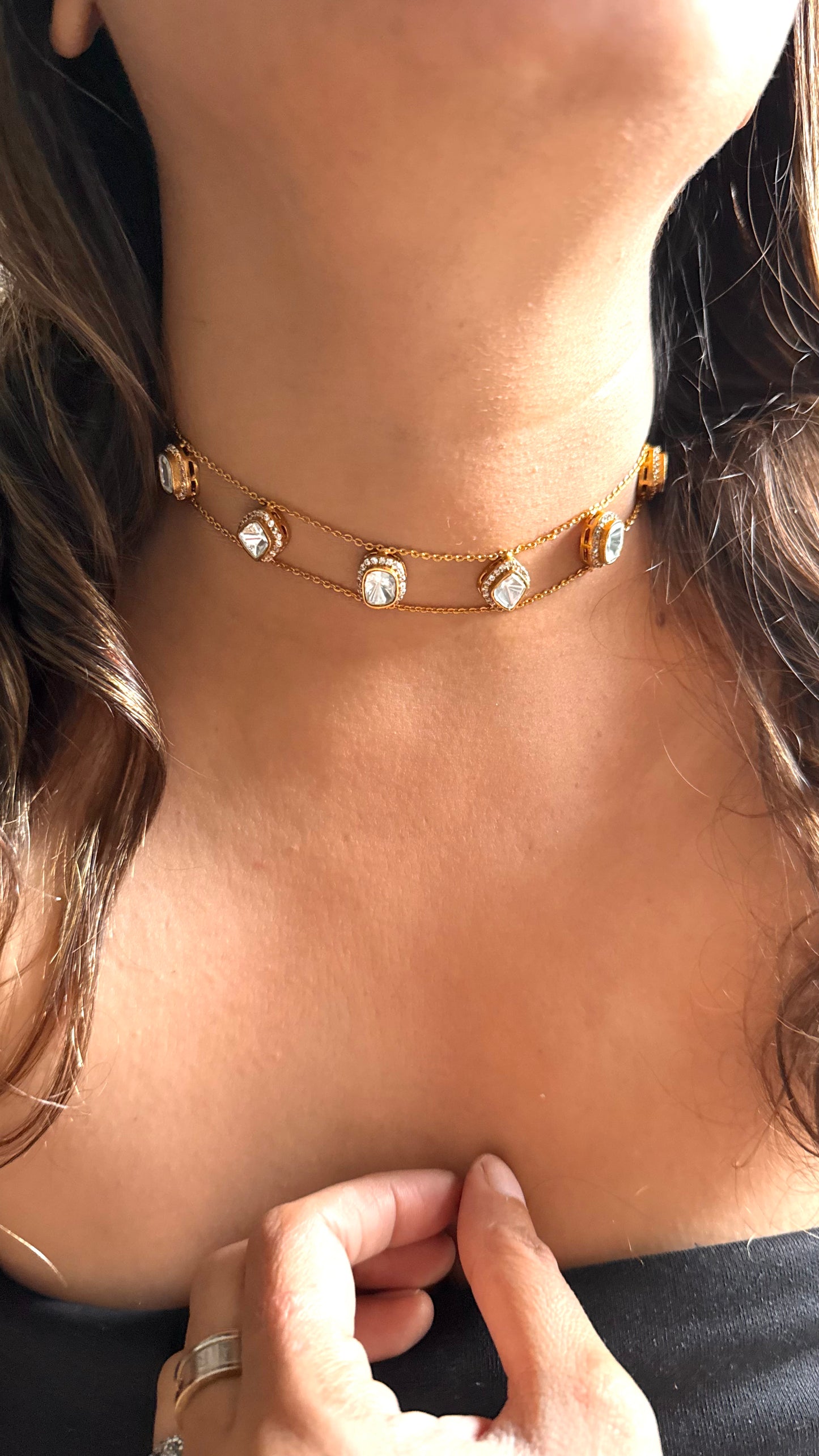 Minimalist single polki necklace