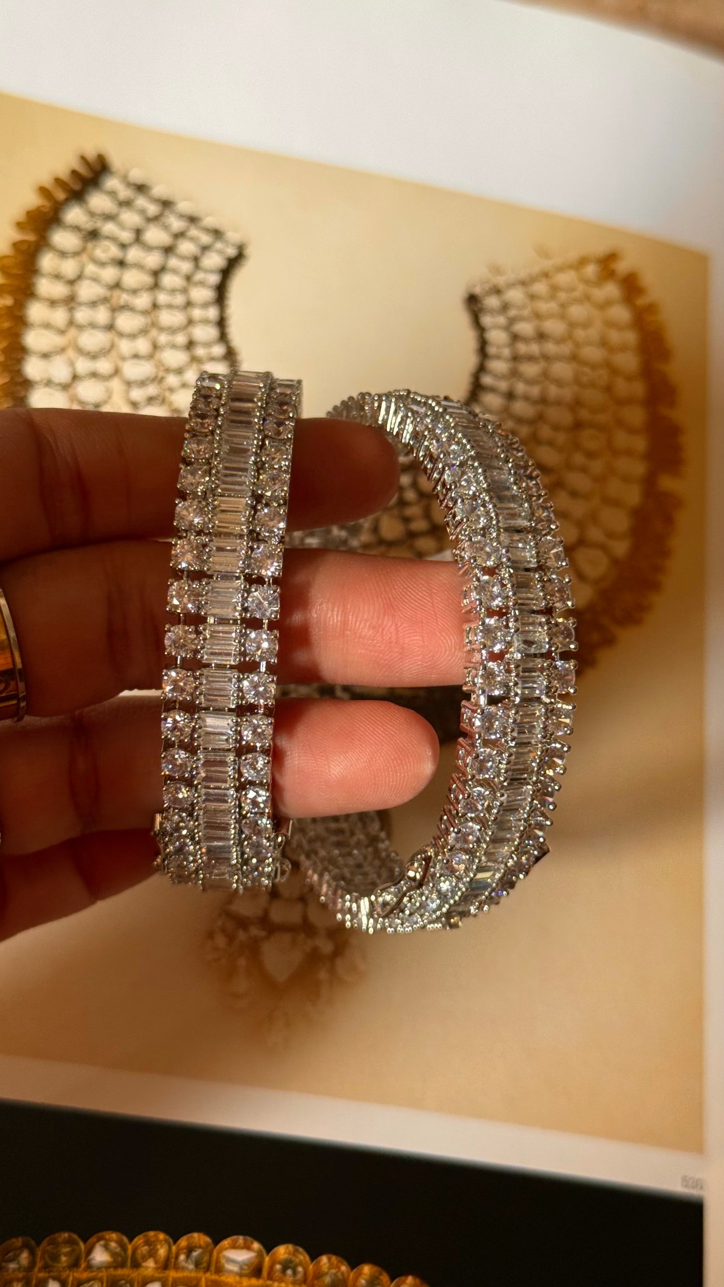 Triple line diamond bangles
