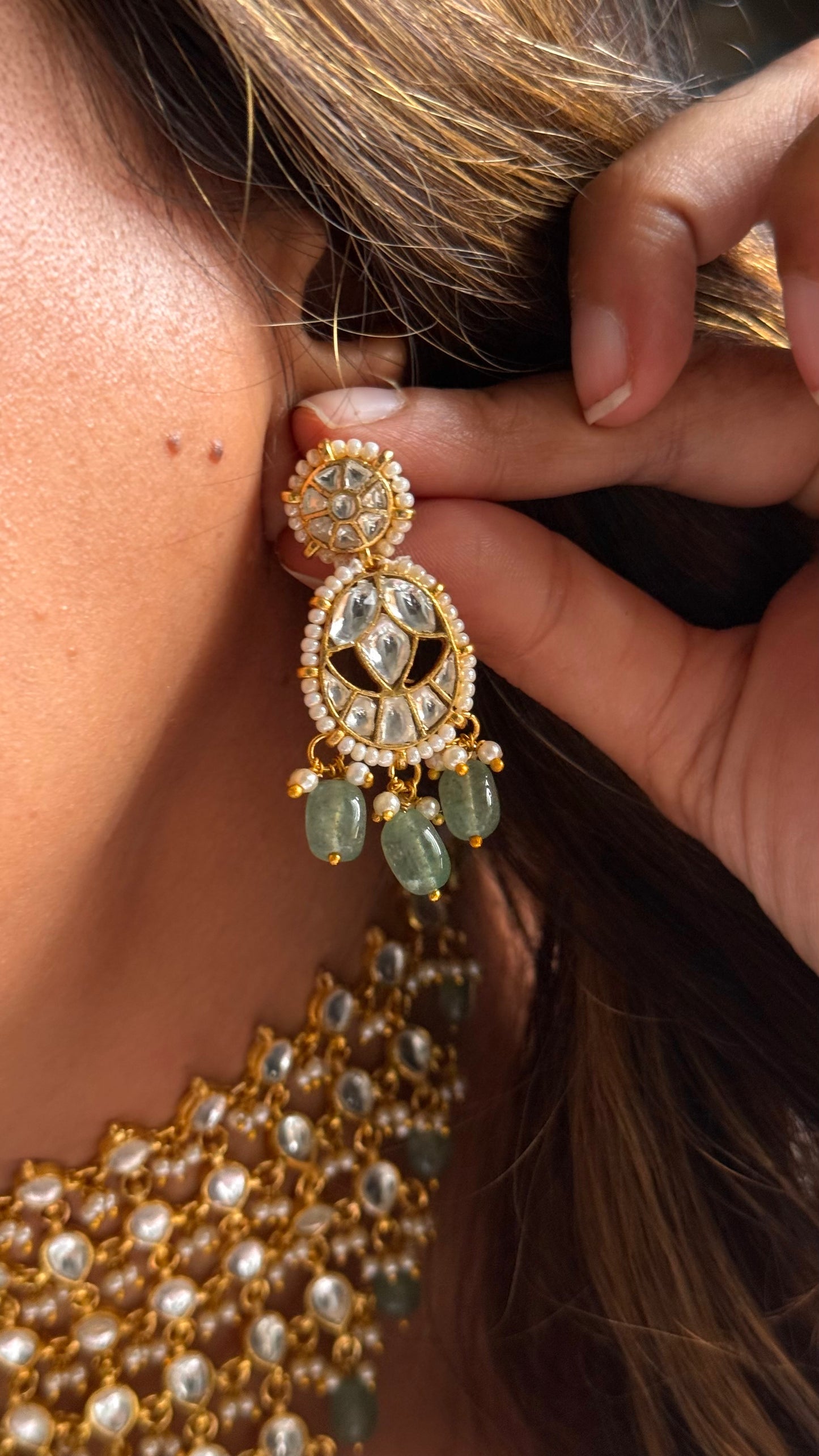 8 layered paachi Kundan mint strawberry Necklace