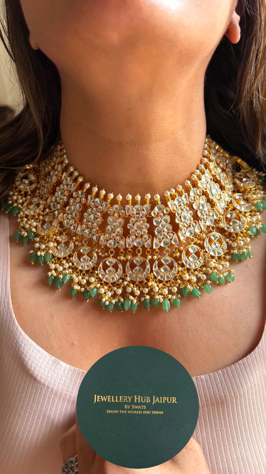 Bridal Paachi Kundan jadau with mint strawberry drops choker necklace