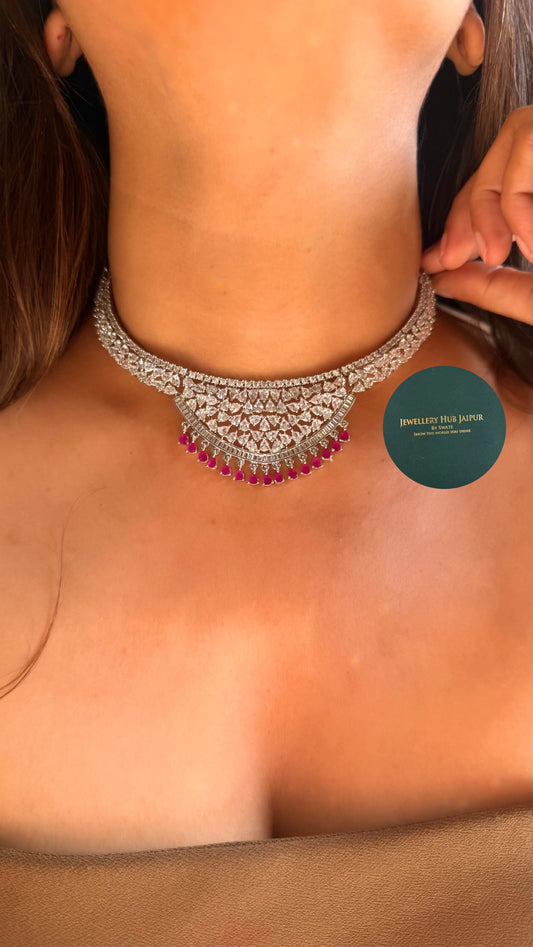 Ruby drop diamond necklace