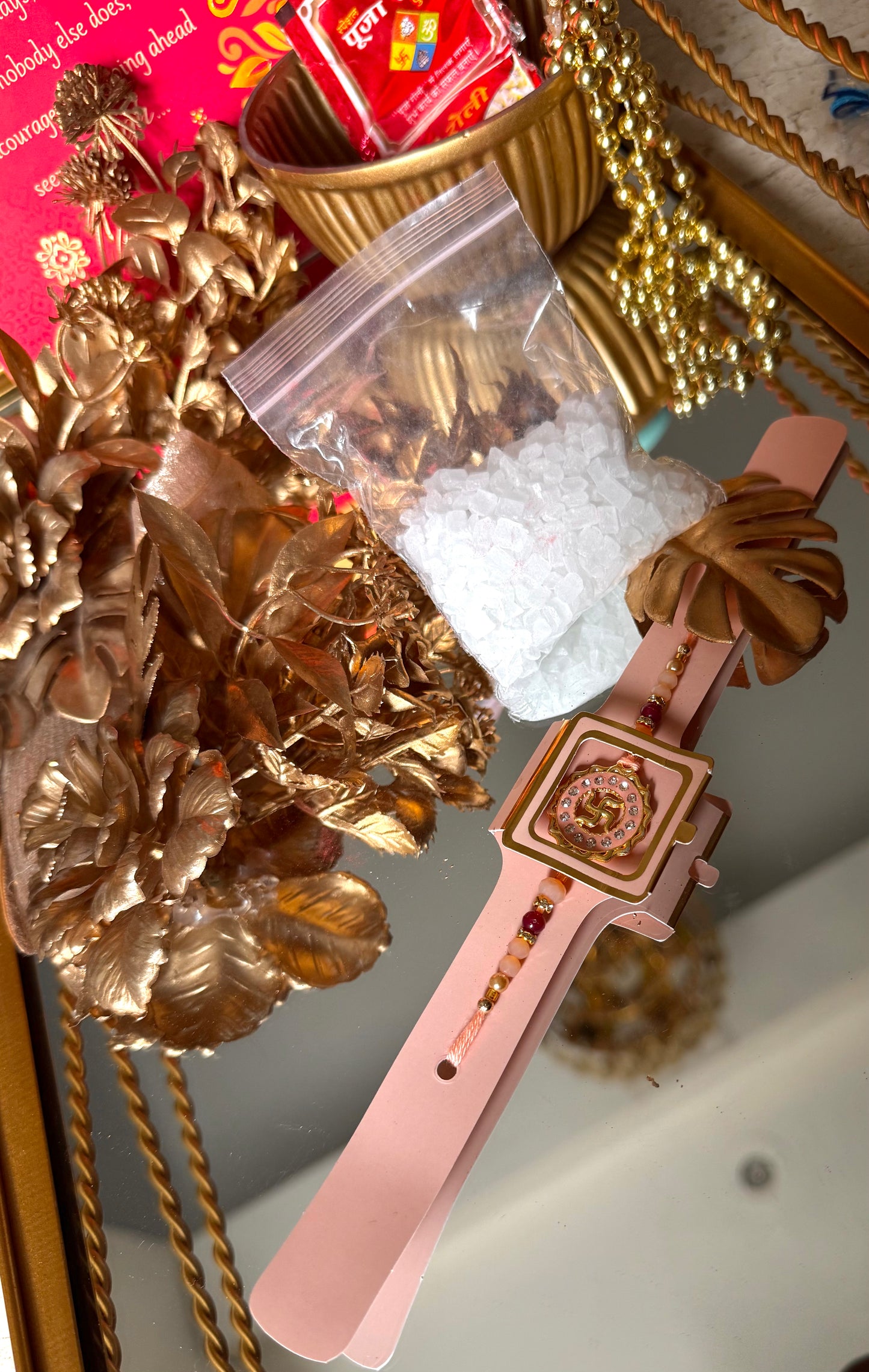 Peach swastik rakhi