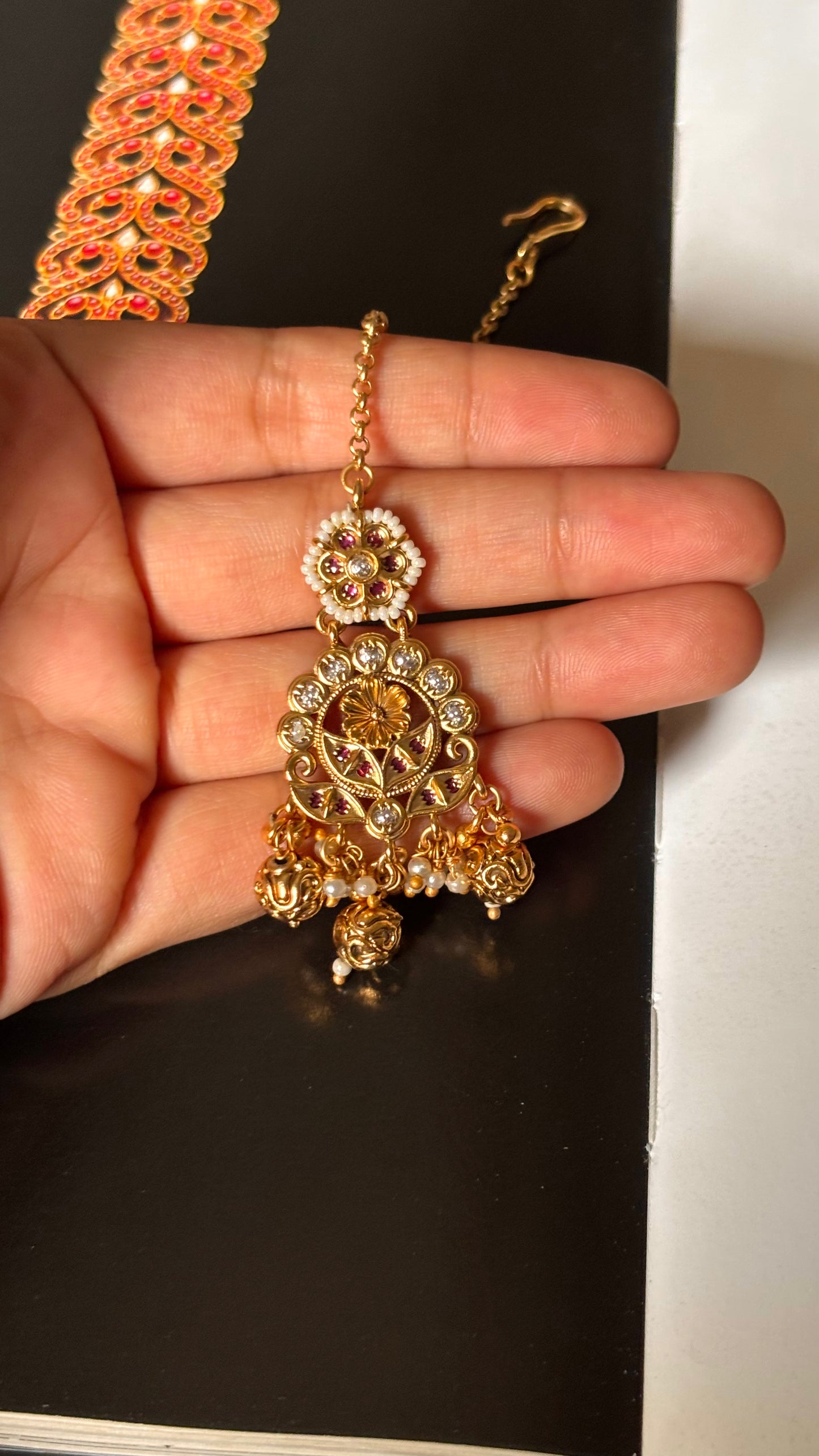 Ruby floral with gungroo drops golden Maangtika