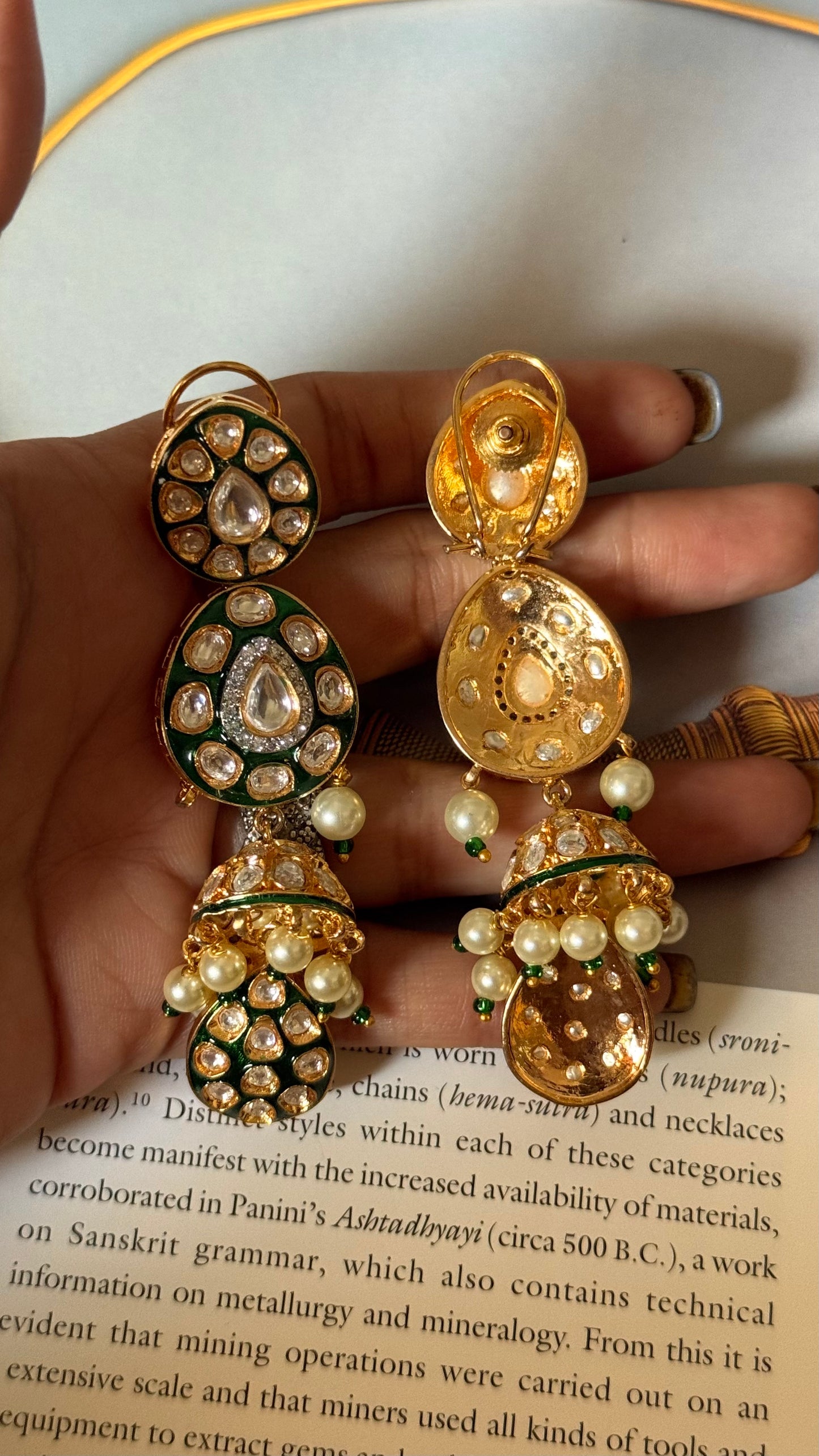 Emerald meenakari jhumka