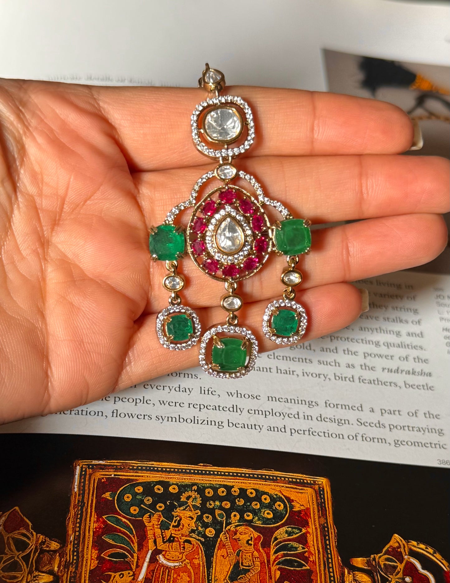 Emerald & ruby polki maangtika