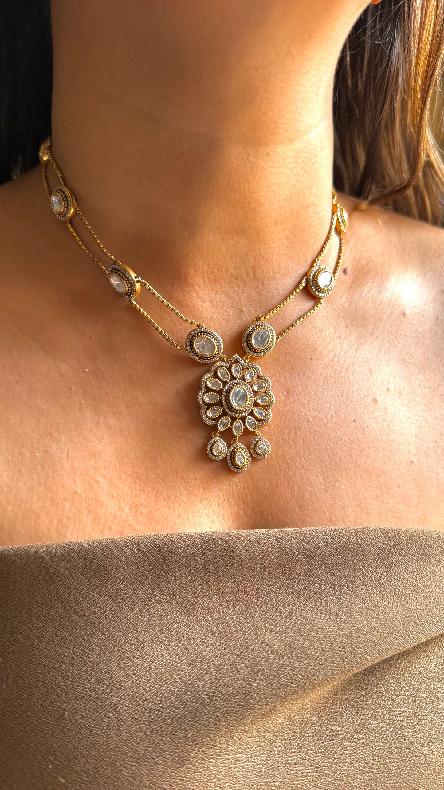 Uncut Polki floral teardrop necklace