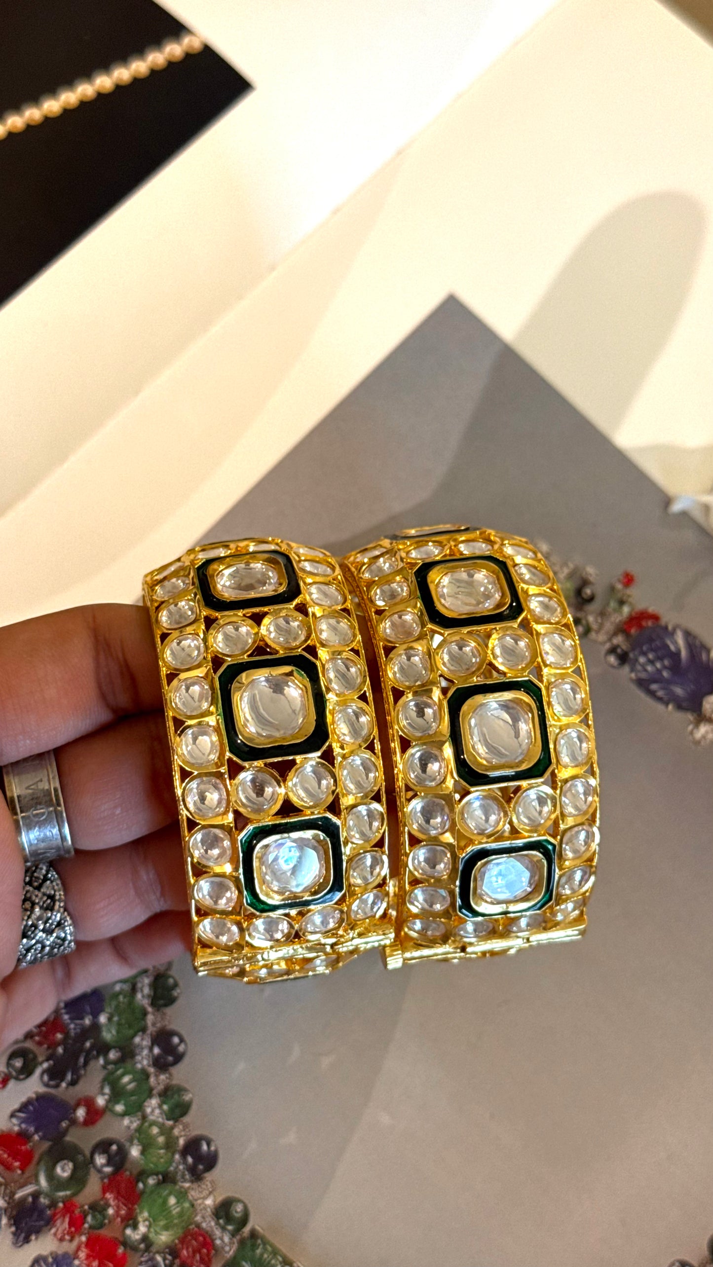 MeenaKari Uncut polki gold bangles