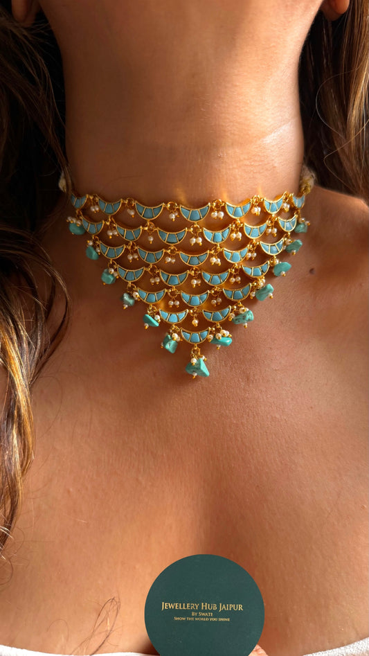 Design firoza half moon shape choker Necklace