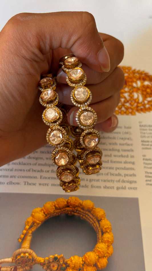 Moissanite (peeli polki) polki bangles ( non openable)