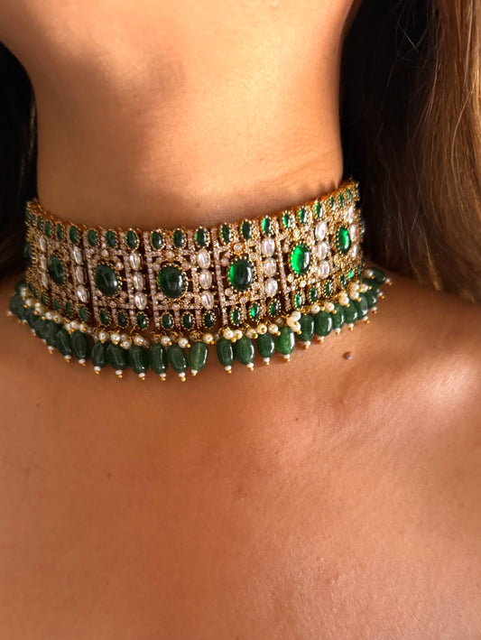 Karishma Emerald doublet moissanite choker