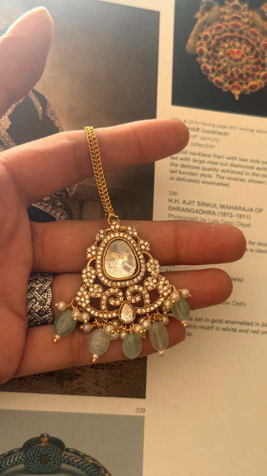 Uncut polki mint drop  maangtika