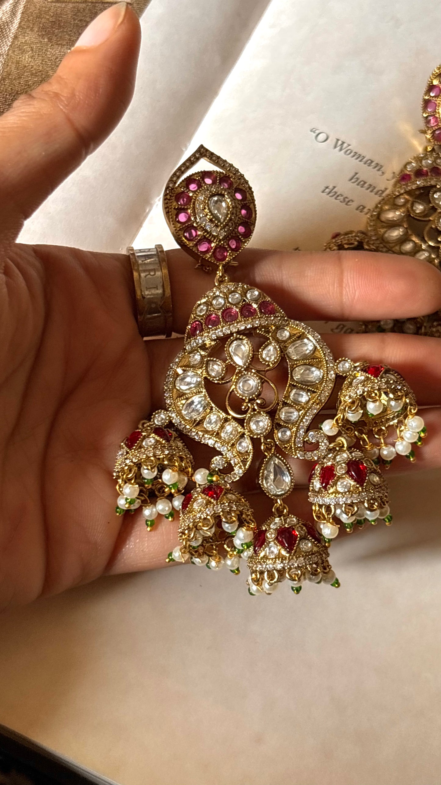 Ruby Moissanite jhumki chandbali earrings