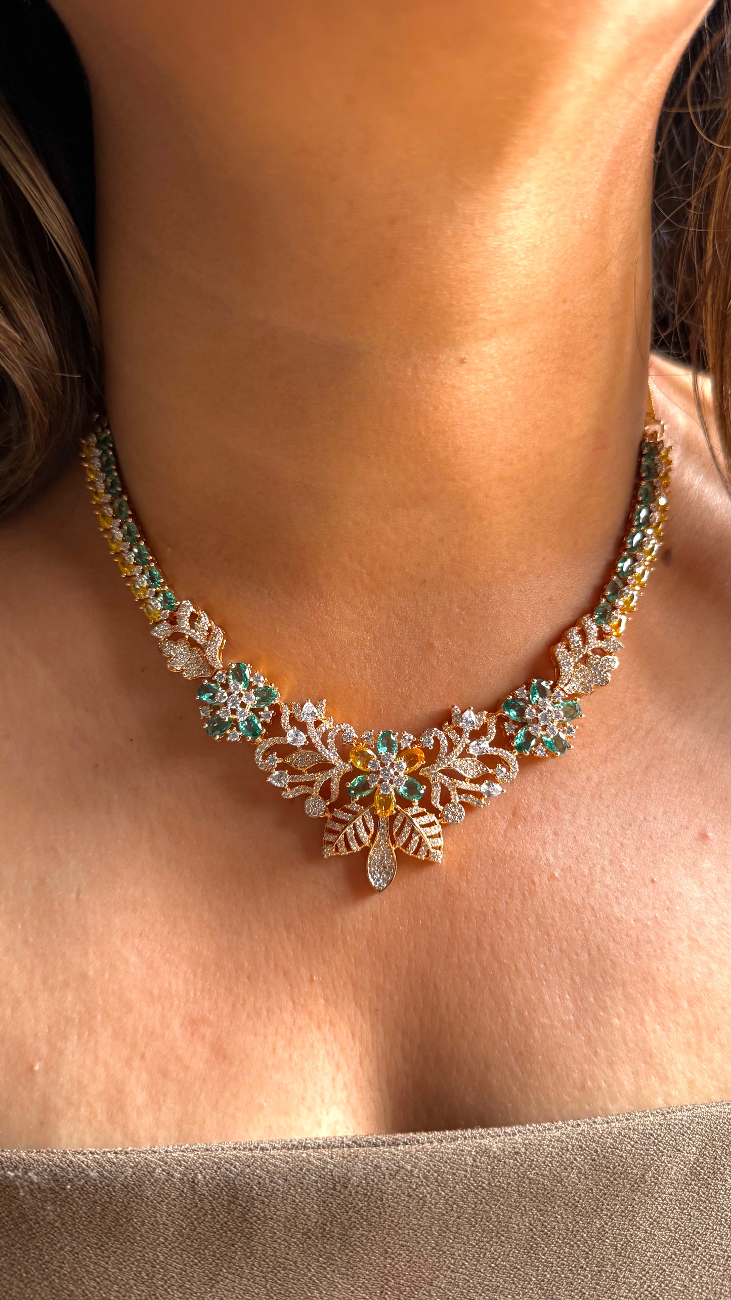 Swarovski emerald & topaz necklace