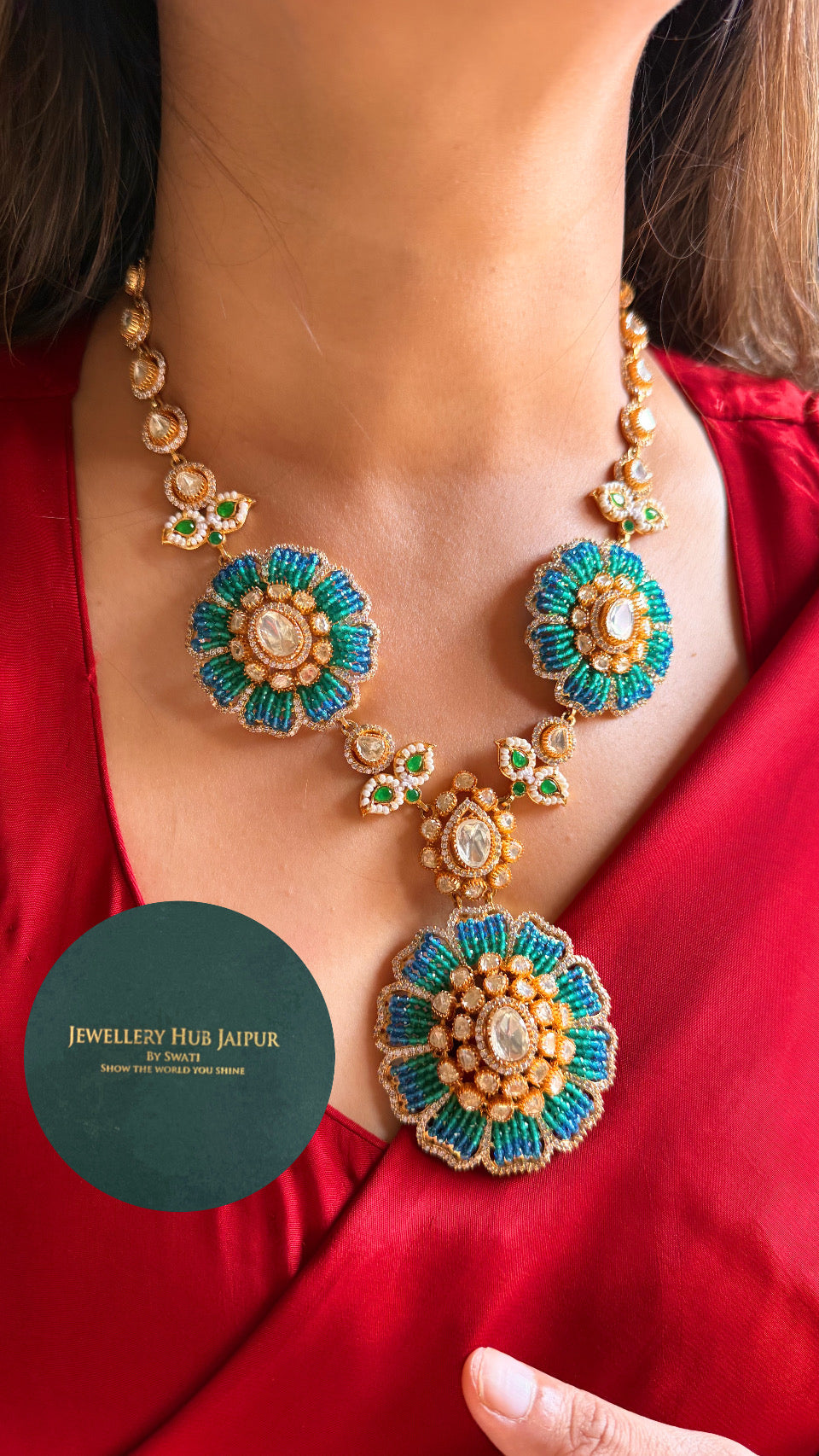 Real Moissanite Designer emerald & sapphire moissanite necklace