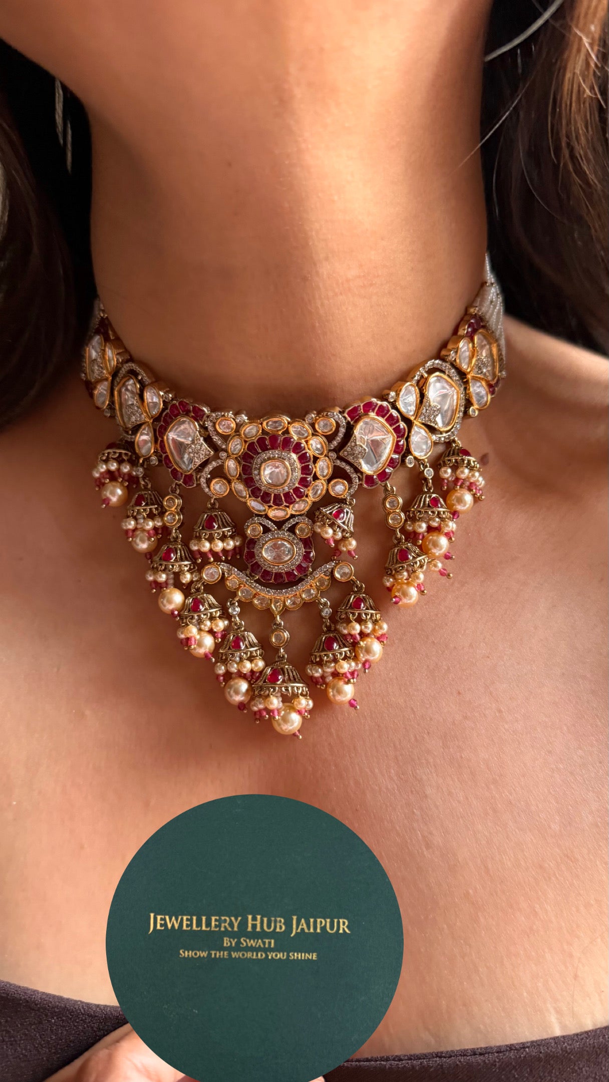 Ruby vintage with jumki drops choker necklace